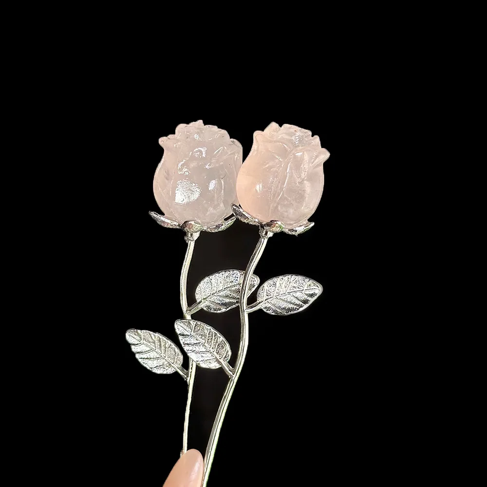 1pc Elegant Crystal Roses Carved - Exquisite Quartz Crystal Flower Ornaments for Jewelry Making, Gift Decoration for Wife - Image 6