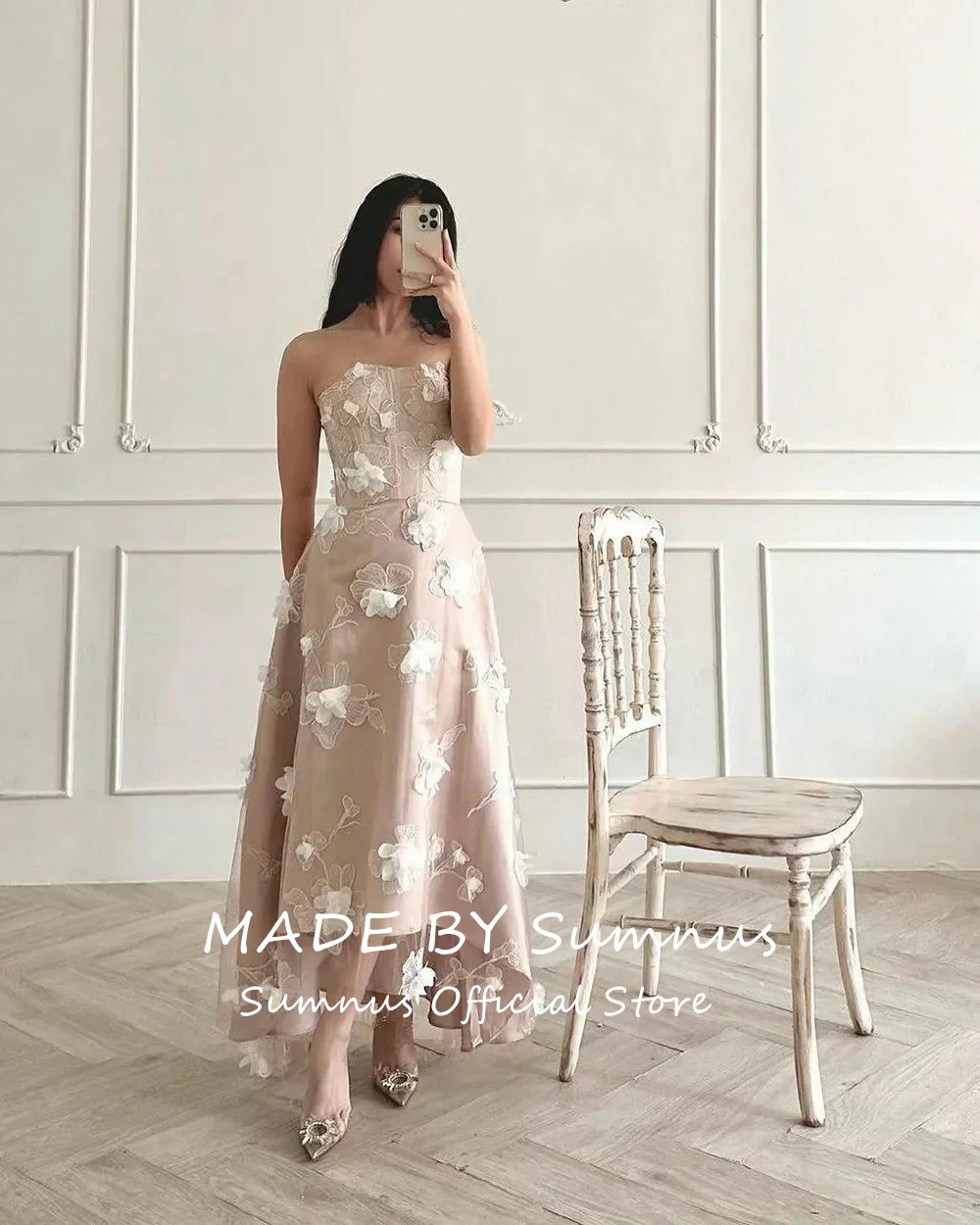 Sumnus A Line Prom Dresses Elegant Beading Flowers Lace Celebrity Party Dresses For Women Dubai Arabia Bridal Evening Dresses