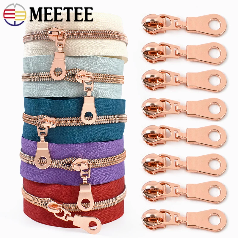 

2/5M Rosegold 5# Nylon Zippers with Sliders Handmade Long Zip Tape for Bag Clothes Decor Zipper Repair DIY Sewing Accessories