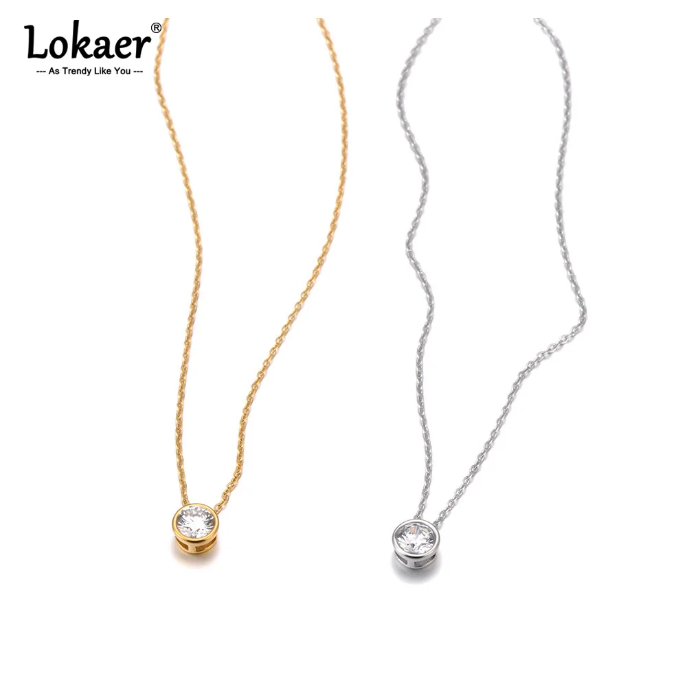 Lokaer Exquisite Geometric Round Cubic Zirconia Pendant Necklace for Women Golden Wedding Jewelry  Waterproof Bulk Price N25003