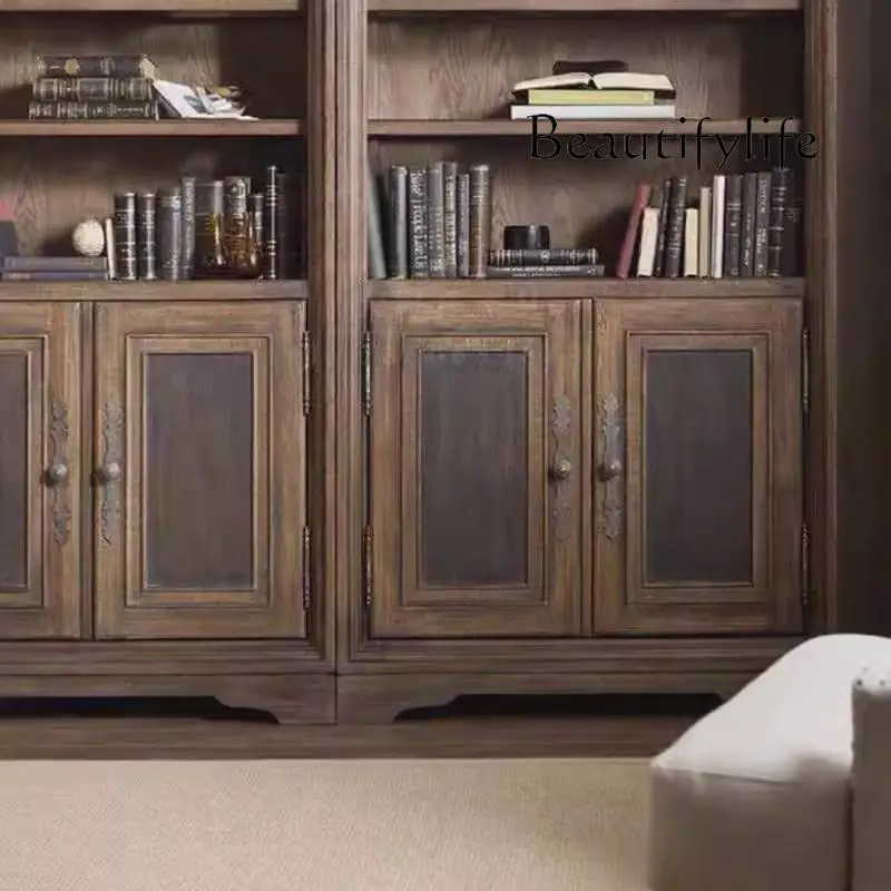 American rural antique old solid wood bookcase display cabinet French arc dining side cabinet decorative cabinet