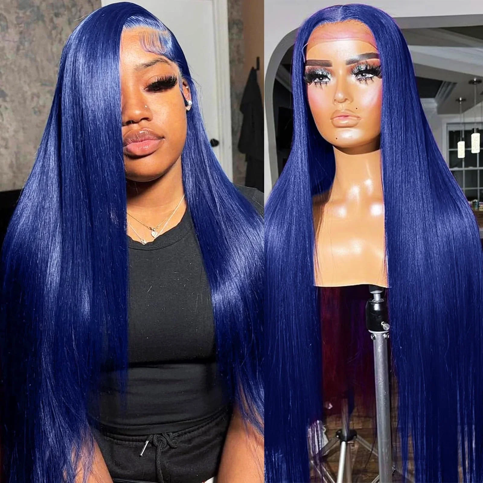 

Синий парик с прозрачной кружевной вставкой 13x4 и 13x6, 100% натуральные человеческие волосы, прямые, бразильские, для женщин