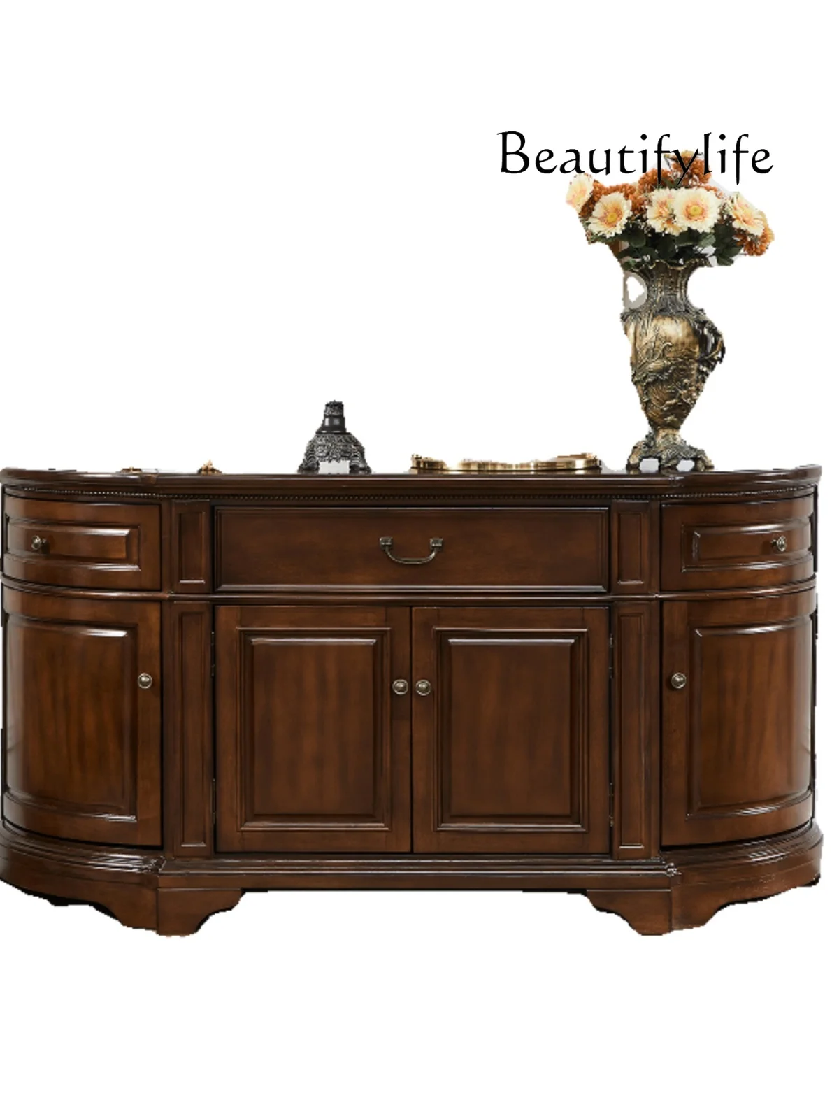 

American-Style Solid Wood Semicircle Dining Side Locker Dining Room Cupboard Decorative Cabinet Living Room