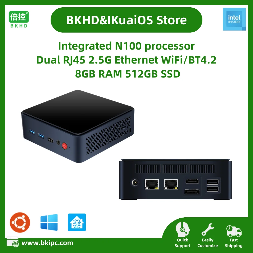 Mini PC Integrated N100 Dual 2.5GbE For Office Home Server Virtual Machine All IN ONE 8GB RAM 512GB SSD BKHD-NUC-N100