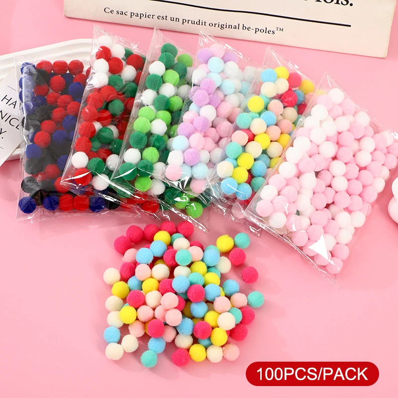 

100 Pcs/lot Macaron Pompom Fluffy Ball 10mm Coloful Plush Ball Handmade Craft DIY Decor Toy Hairband Material Accessories