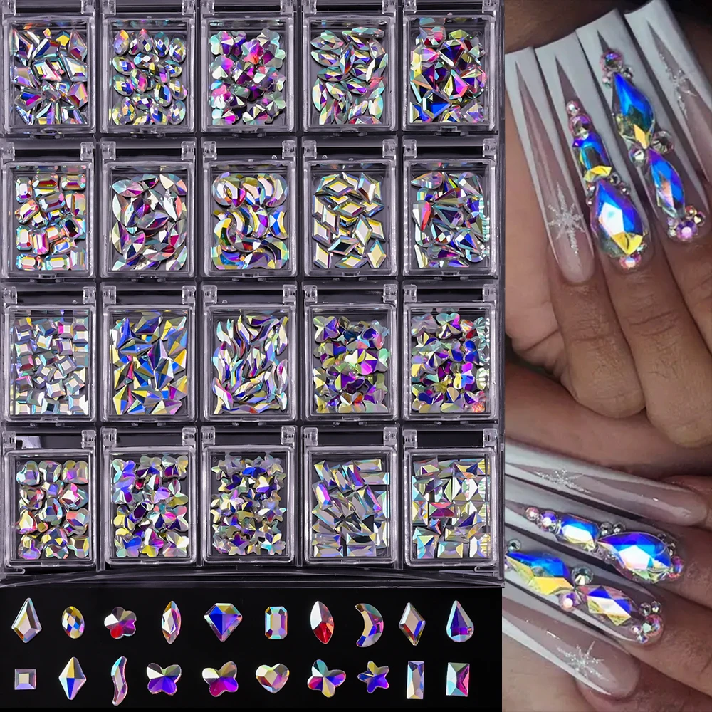 400 pezzi di lusso AB pietra flatback gemme strass per unghie 20 griglie vetro irregolare cristallo diamante decorazione unghie artistiche parti manicure