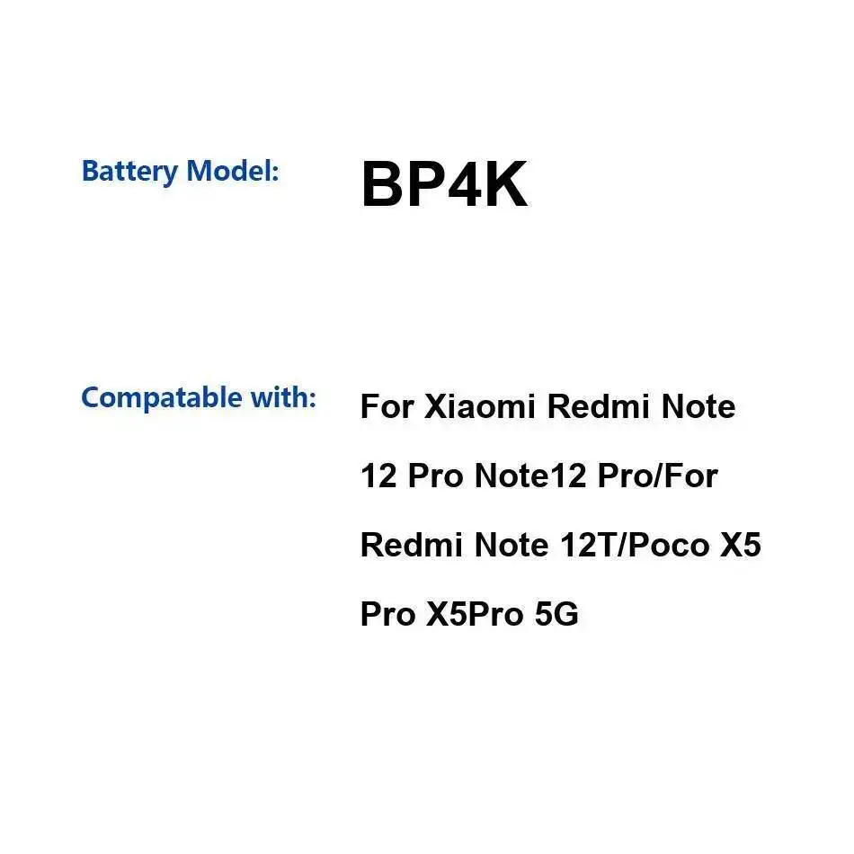 

Аккумулятор мобильного телефона с надежной мощностью 5000 мАч для Xiaomi Redmi Note 12 Pro 12T Poco X5 5G Safe BP4K