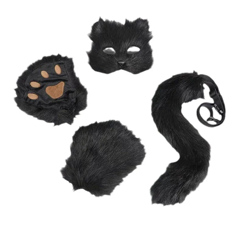 Foxes Mask+Tail +Gloves Set Halloween Cosplays Costume Accessorie Theme Party Dress Up Props Carnival Party Costumes Accessories
