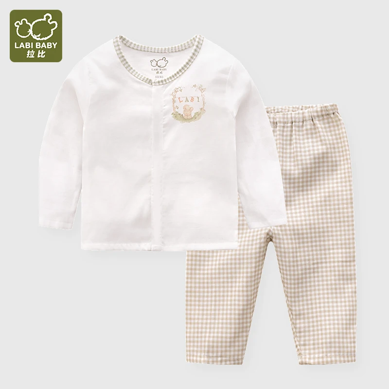 

LABI BABY Children Long Sleeve Plaid Print Pajamas Set Cardigan Top and Pant Set Baby Girl Clothes Spring Clothing Boys Set