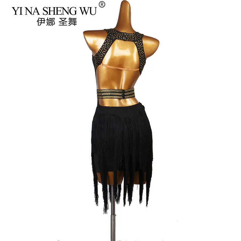 Professionelles lateinamerikanisches Tanz-Performance-Kleid, Quasten-Tanzkleid, Lunba Cha Cha-Tanzkleid, Schwarz, Rot, Damen, lateinamerikanische Performance-Kleidung