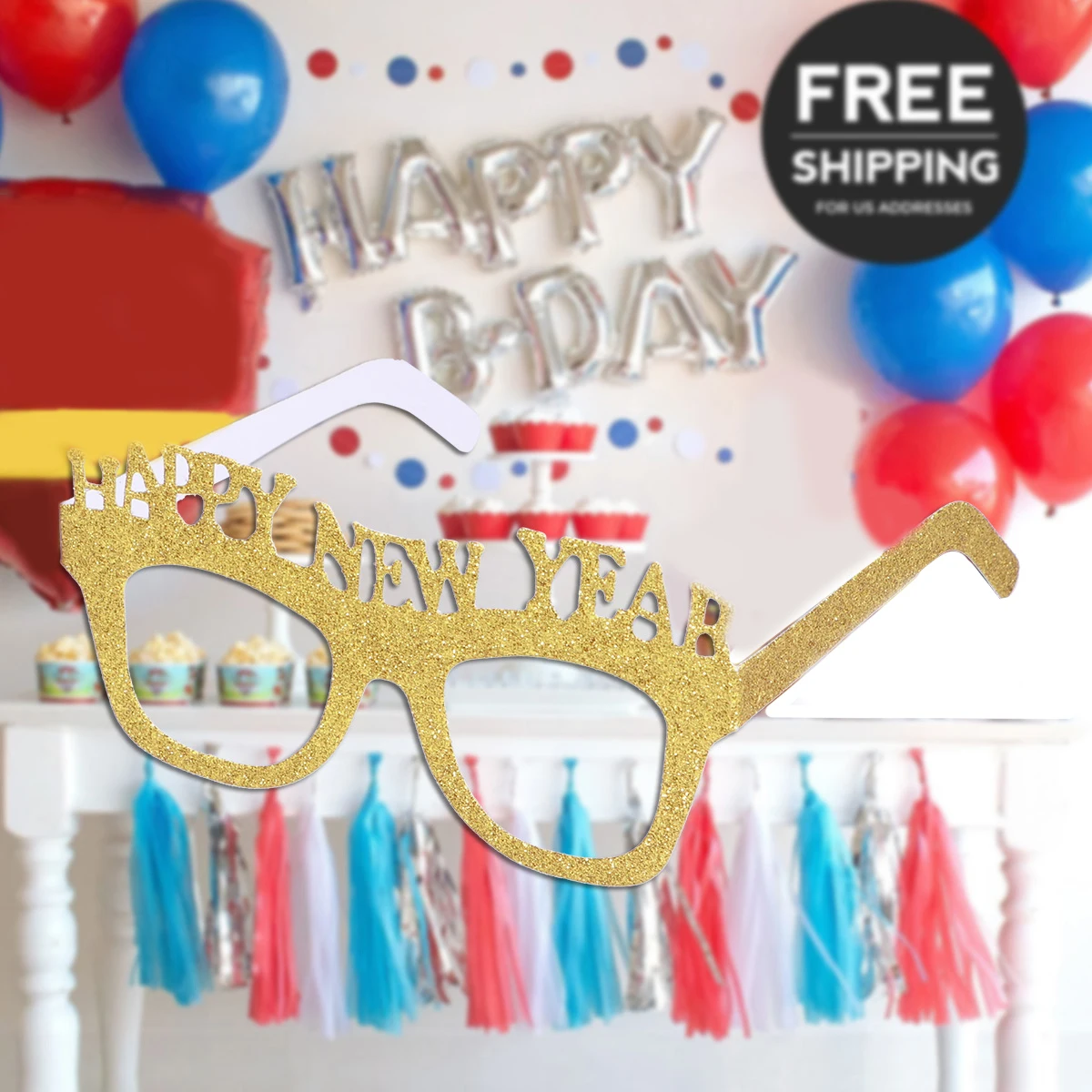 

10Pcs Gold Glitter Eyeglasses Party Favors Stocking Stuffers New Year Celebrations One Size Fits Most Glitter Eyeglasses