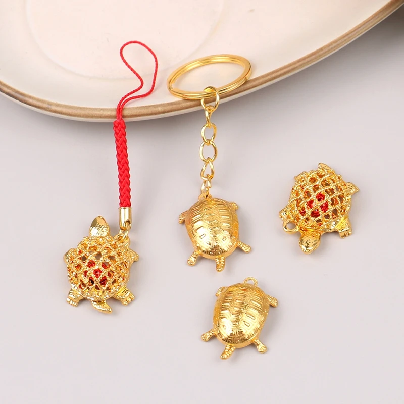 1PC Feng Shui Golden Turtle Pendant Money LUCKY Fortune Wealth Chinese Golden Coin Home Car Office Decor Tabletop Ornaments Gift