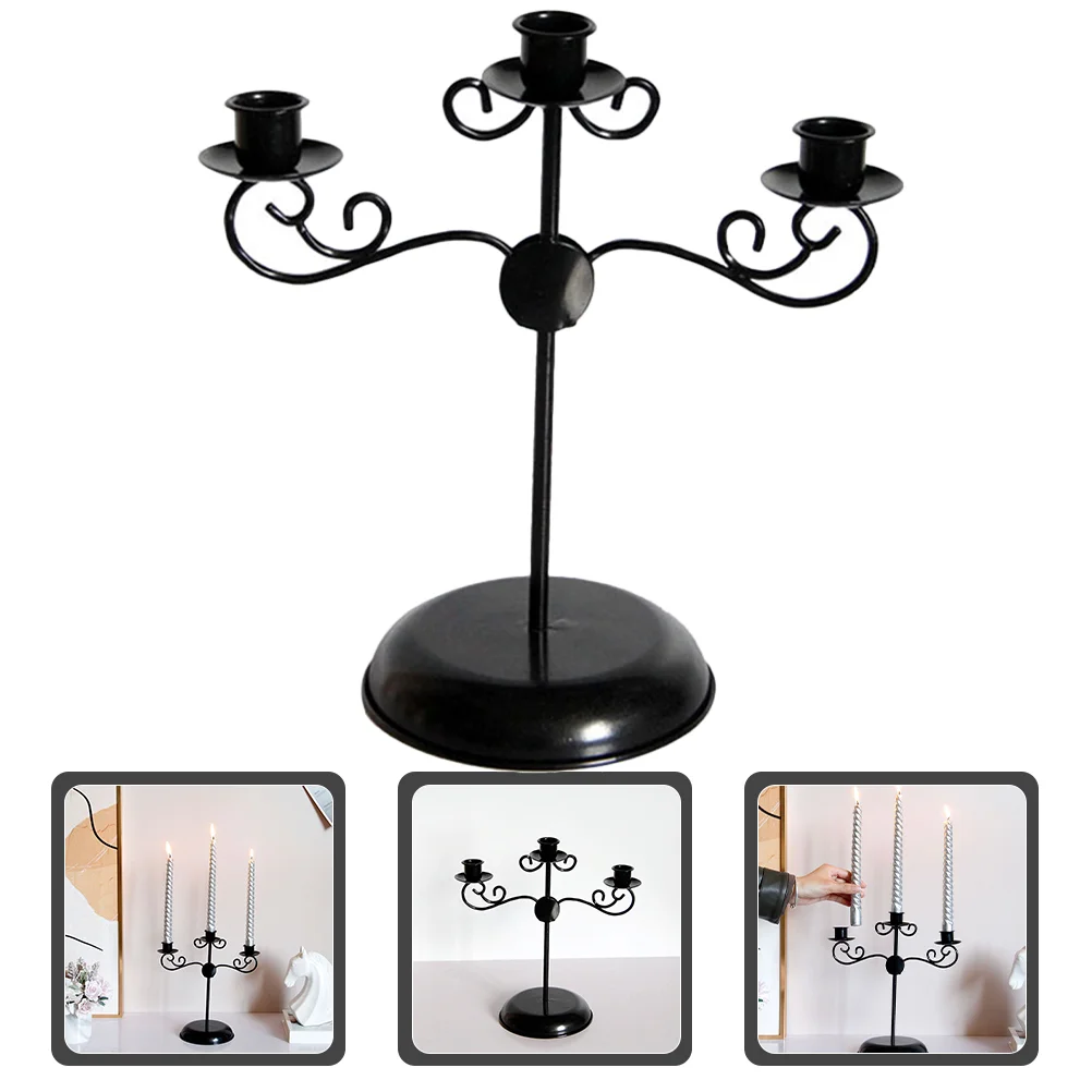 

Holders Three-headed Candlestick Wedding Candelabra Ornament Black Detachable Tea Light Fireplace Lights