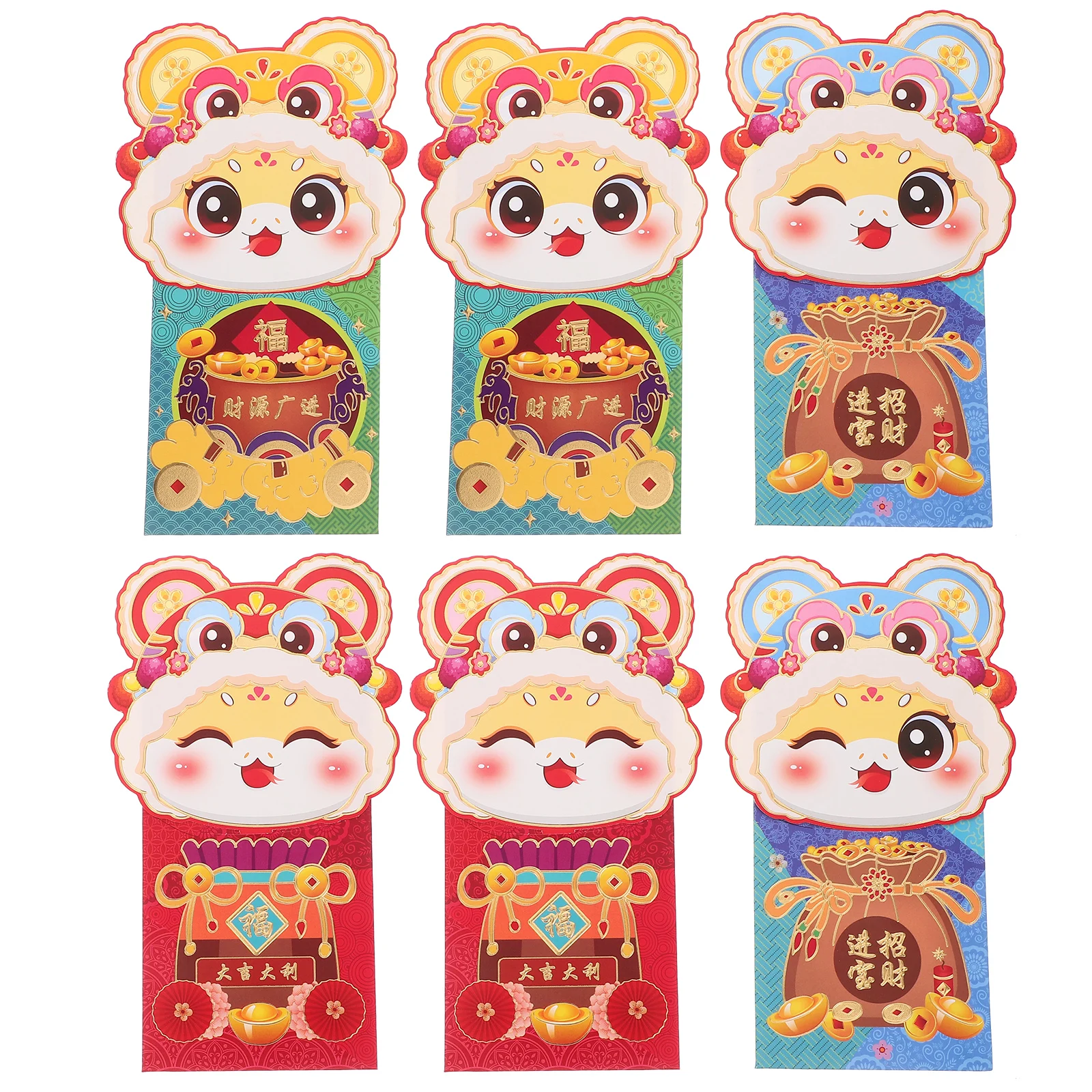 

6 Pcs Cartoon Red Envelope Bags Money Packets Hongbao Year of Chinese New Year Gifts Wedding Birthday Envelopes