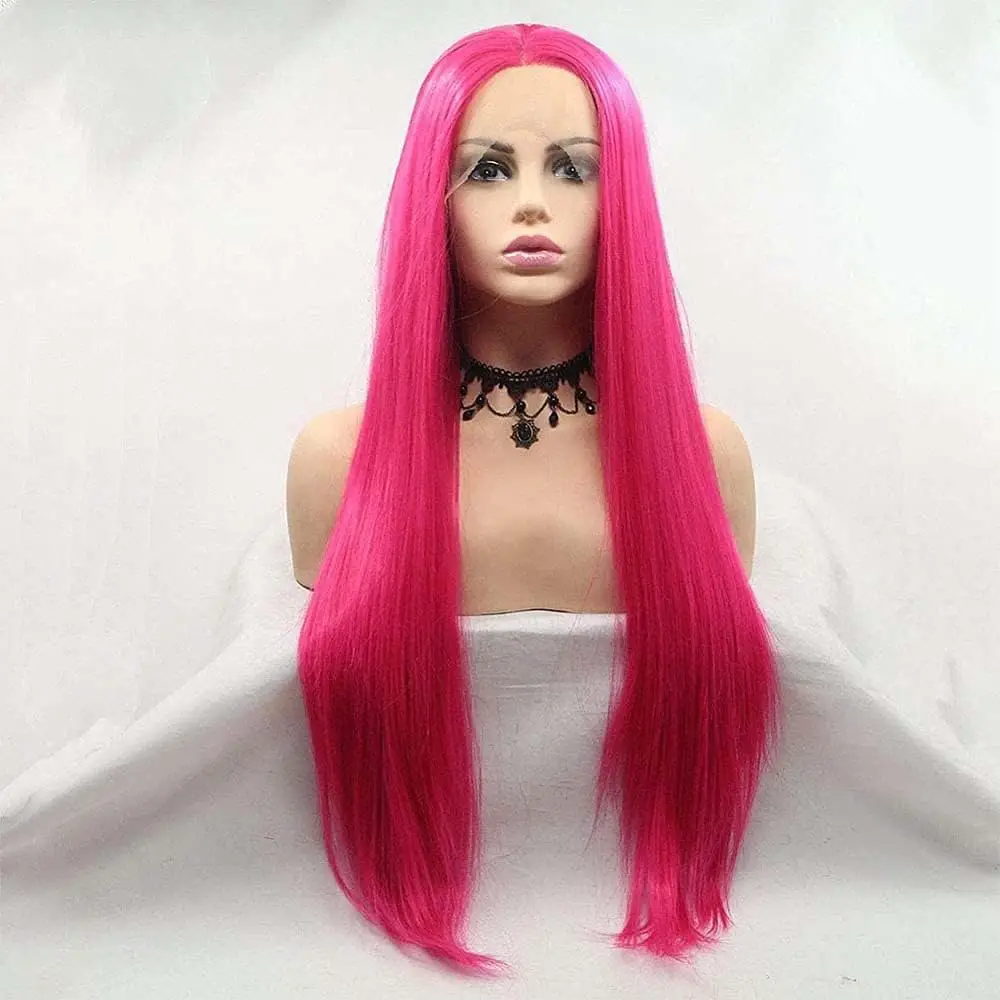 

Sylvia Hot Pink Lace Front Wigs - Synthetic Pink Long Silky Straight Cosplay Wigs - Heat Resistant Fiber