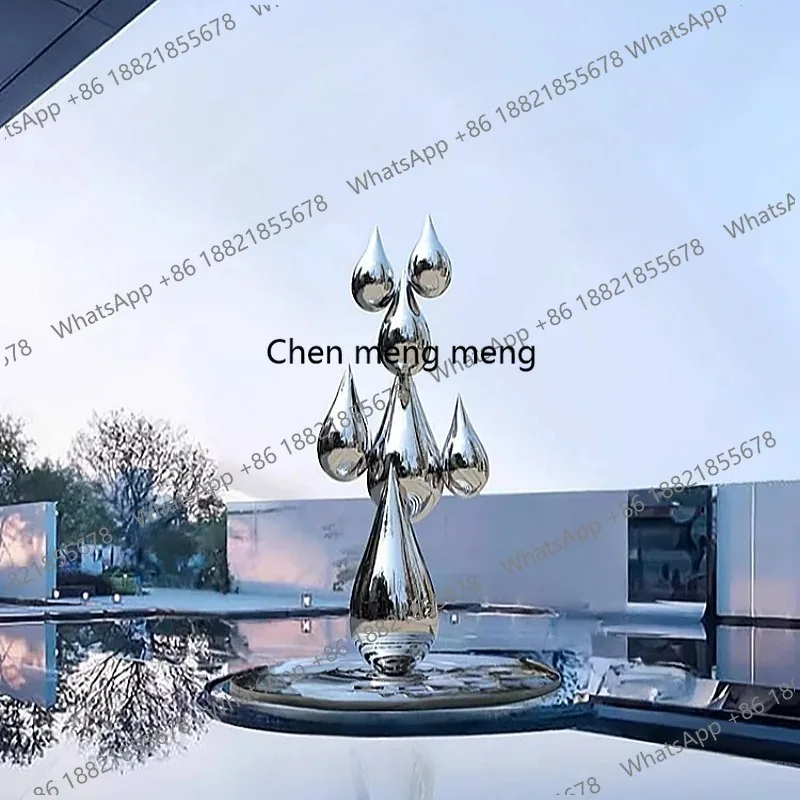Large Stainless Steel Mirror Water Drop Outdoor Floor Art Decoration Creative Sculpture for Hotel Lobby Sales Office