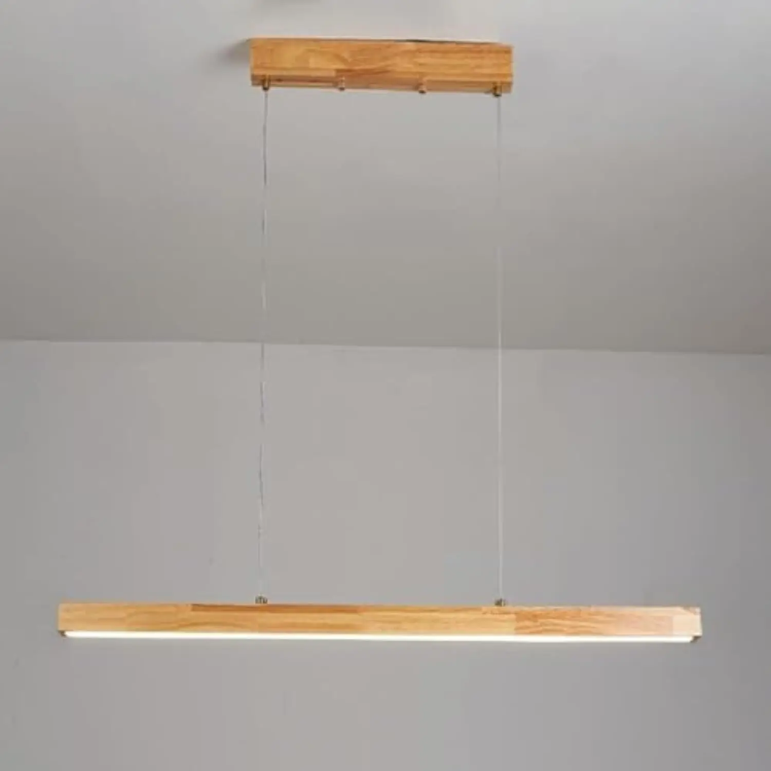 

Wood Linear Pendant Light, Minimalist Led Chandelier for Kitchen Island, Dining Room, Office, Adjustable Length, 3000K, 80cm (W