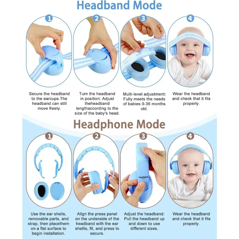 Baby Ear Protection for Babies Toddlers Elastic Noise Reduction Earmuffs Baby Headphones Against Hearing Damage Improves Sleep