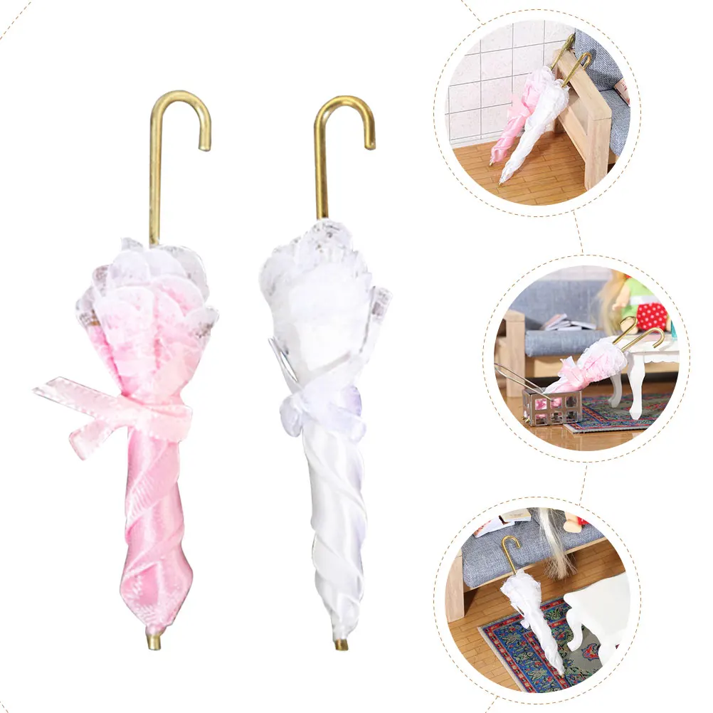 

2 Pcs Umbrella Mini Decoration Umbrellas Tiny House Ornament Child for Kids