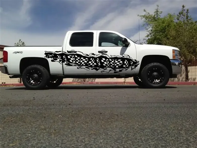Checkered Flag Swirl Race Ripped Grunge Door Side Bed Pickup Vehicle Truck Car Van Vinyl Graphic Decal Sticker Trailer