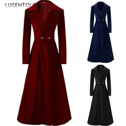 Women Elegant Trench Coat Autumn Winter Slim Lapel Long Sleeve Female Temperament Solid Button Beautiful Velvet Clothing