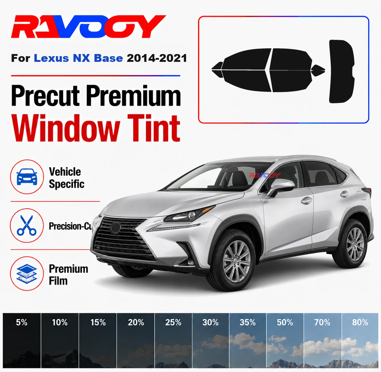 Premium Precut Window Tint Kit Front Rear Windows Rear Windshield For Lexus NX Base 2014-2021 Complete Set Nano Ceramic Film