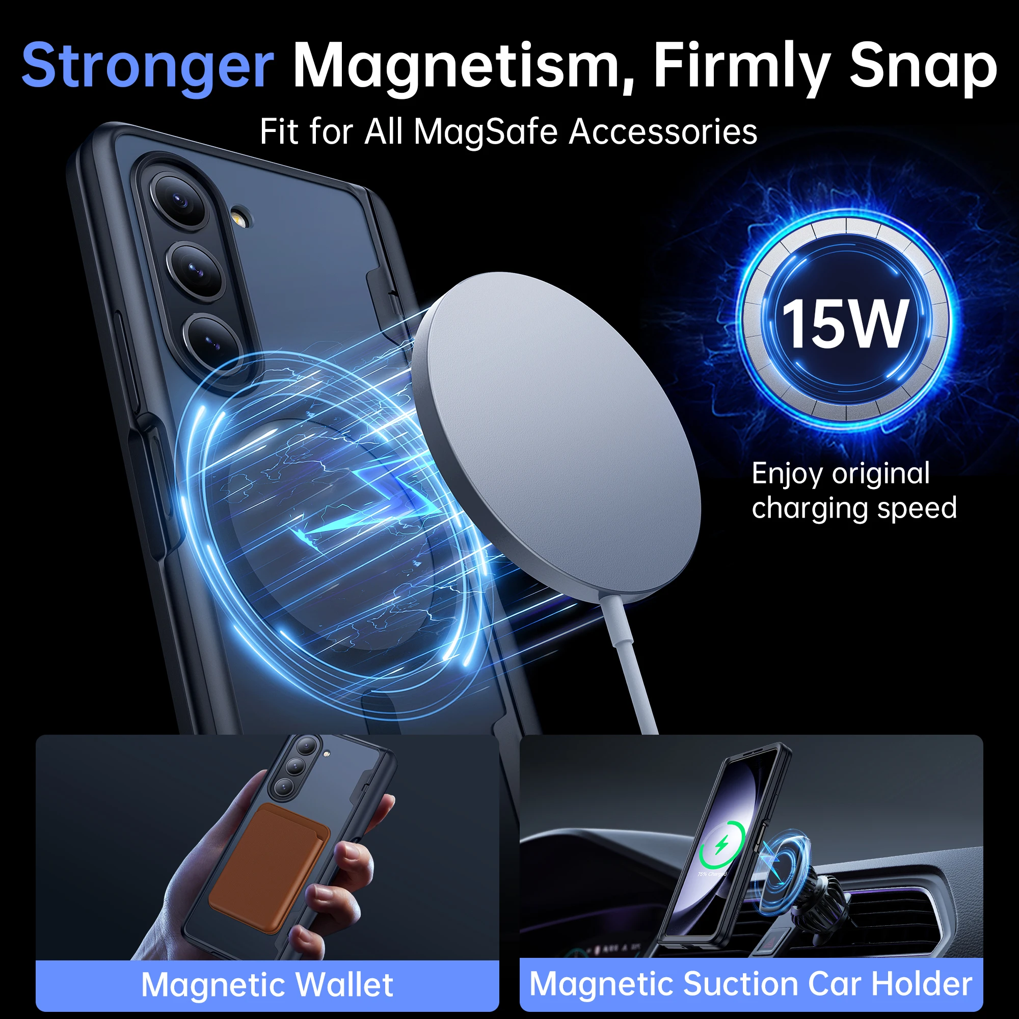 For Samsung Z Fold 5 Case Magnetic Hinge Coverage Protection Compatible with Magsafe Front Screen Protector Full Body Phone Case