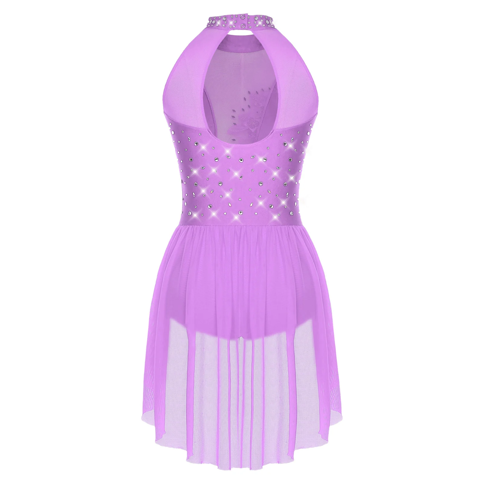 Body da ginnastica per danza classica con strass da donna, senza maniche, con gonna irregolare, per la danza latina di pattinaggio lirico Chacha