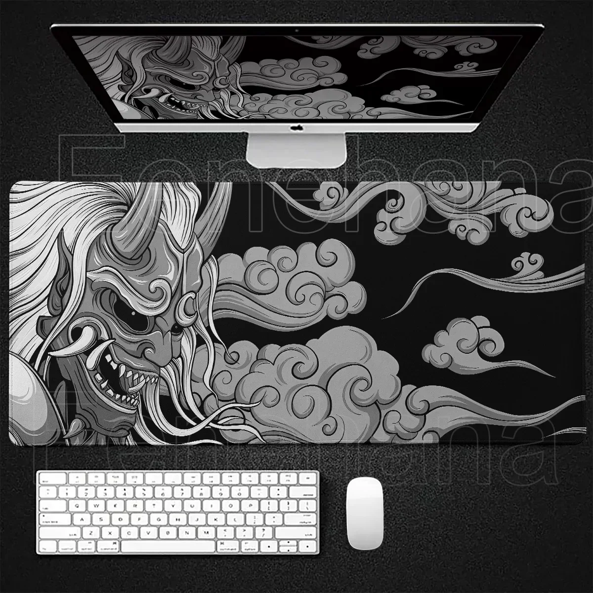 Black Ghost Face Non-slip Mouse Pad Gamer Desk Mat HD Print Japanese Samurai Devil Mask PC Gaming Accessories Computer Table Pad