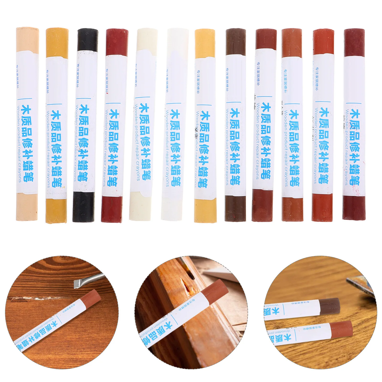

12pcs Furniture Repair Crayons Laminate Wood Scratches Dents Touch Pens Hardwood Floor Wax Kit Stain Remover Paste Refinishing