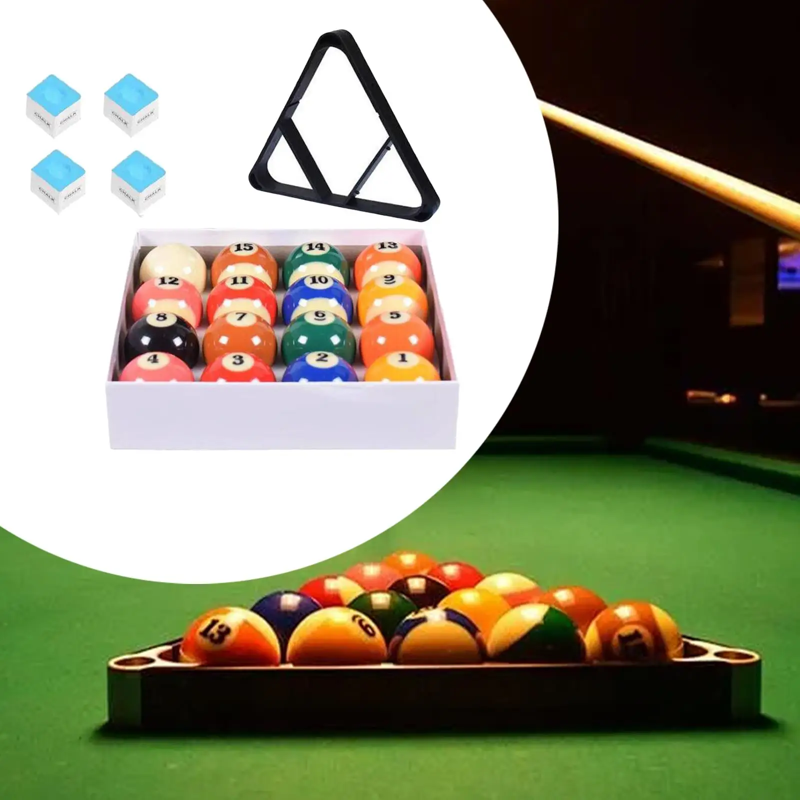 Billiards 16 Balls Triangle Rack with 4 Chalks Practical Positioning Frame, Pool Table Equipment Professional Pool Rack