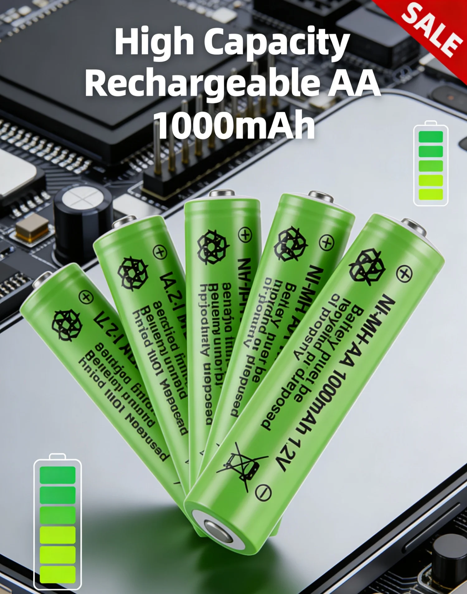 Akumulatory AA Ni-MH 1.2V 1000mAh, zamienniki niklowo-wodorkowe do latarek, pilotów, zabawek i sprzętu domowego. — zdjęcie produktu 2