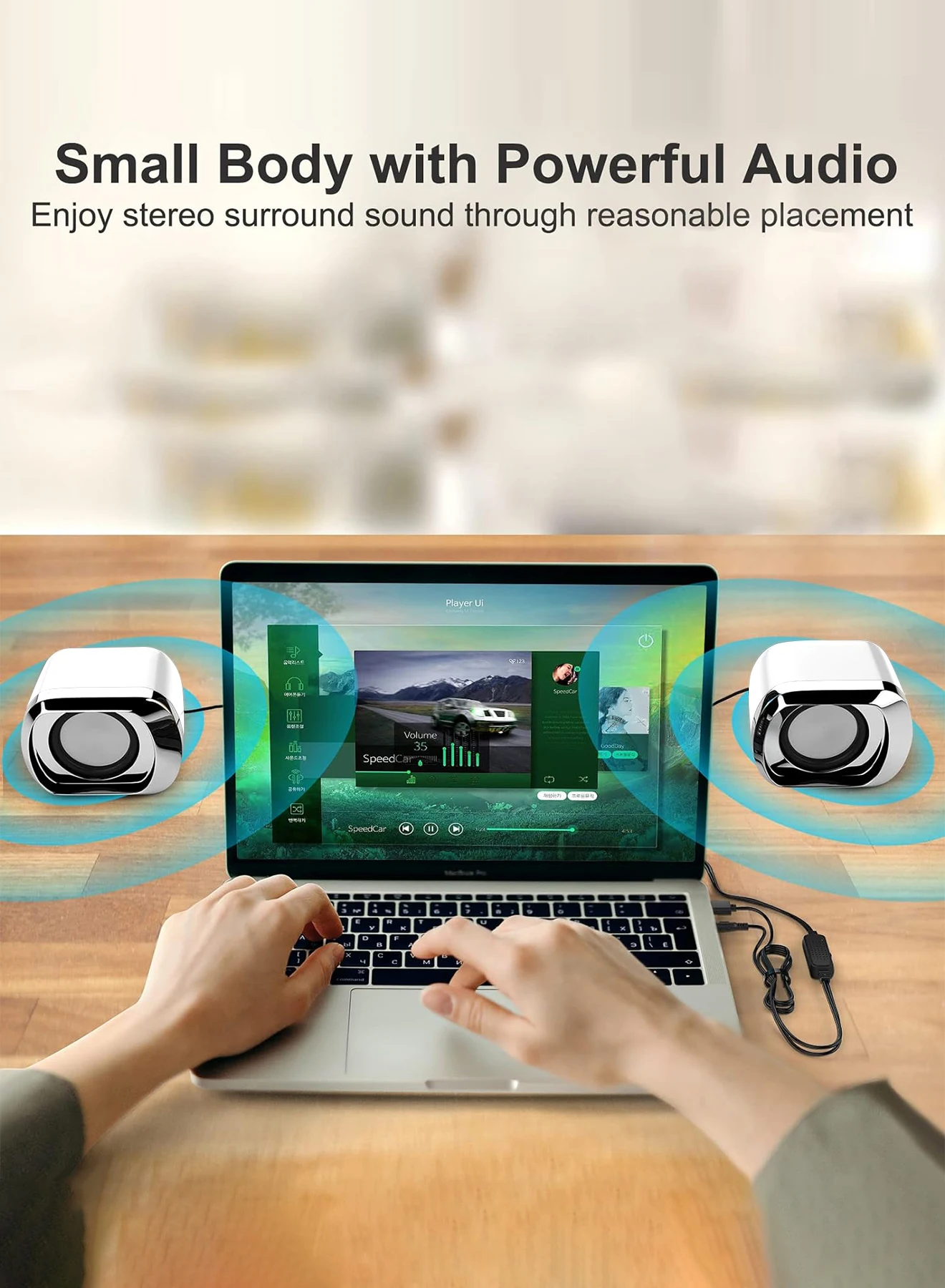 Altavoz compacto y delicado para ordenador portátil, Control de volumen y enchufe de Audio de 3,5 Mm, Altavoz de escrito