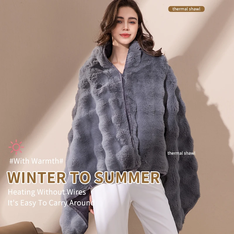 Coral Velvet Heating Blanket 9 Heated Areas 3 Heated Level USB Heating Shawl Wearable Design Fast Heating Electric Blanket