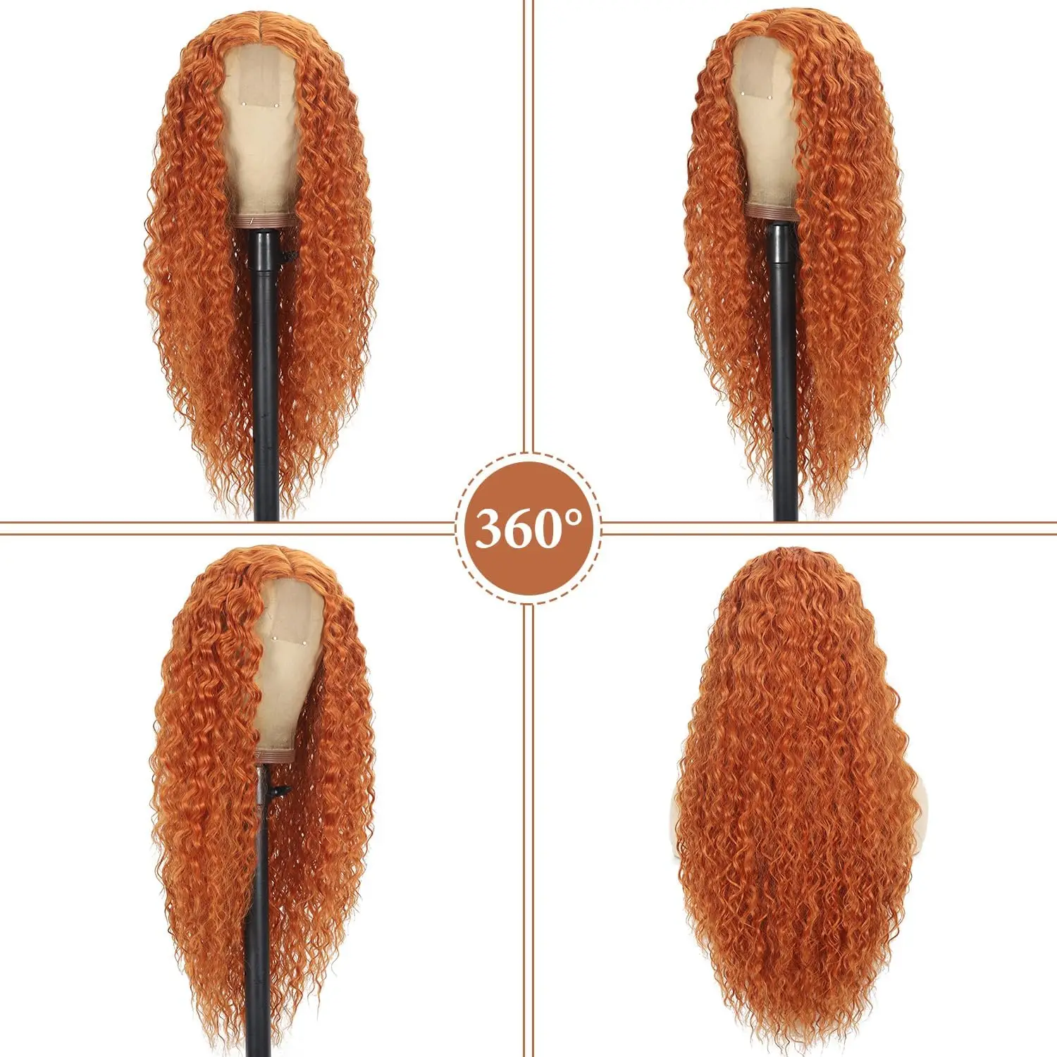 24inch 4X1 Lace Front Synthetic Wig, Ginger Orange Color 350 #   Deeply Curly Heat-Resistant Fiber Wig with Natural Hairline, Suitable for Women's Daily Wear and Party Wear.