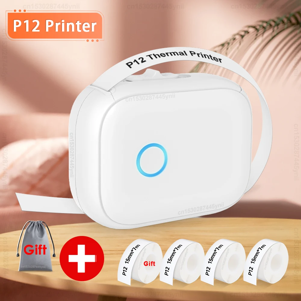 Mini przenośna drukarka etykiet P12 z samoprzylepnym papierem do etykiet P12, podobna do Marklife P12 P15 DELI Q2, urządzenie do robienia etykiet DIY.