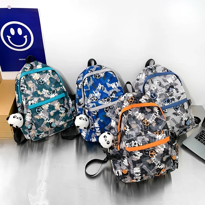 Korean Popular Cool Boys Girls Graffiti Schoolbags Junior Senior High School Students Backpacks New Fashion Simple Computer Bag