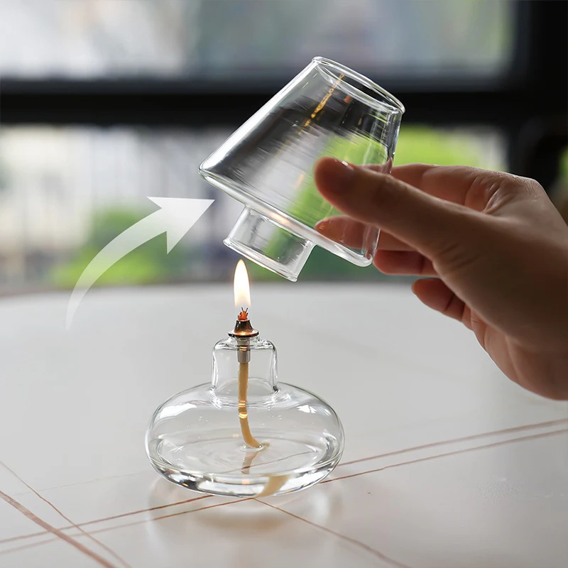 Lámpara aceite vidrio transparente minimalista, canlabro a prueba viento, canlabros, lámpara aceite