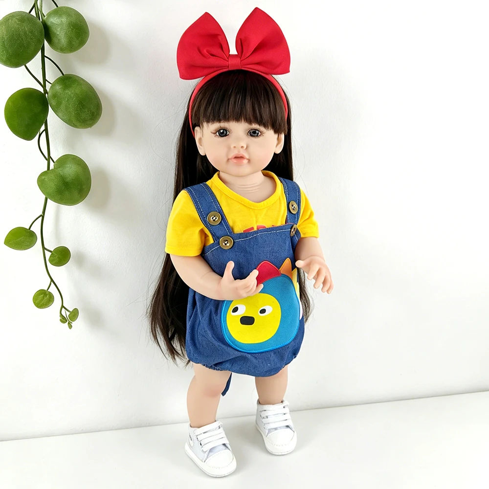 

55CM 22Inch Long Hair Reborn Baby Lifelike Girl Doll Full Soft vinyl Body Princess Toddler Bebe Birthday Gift