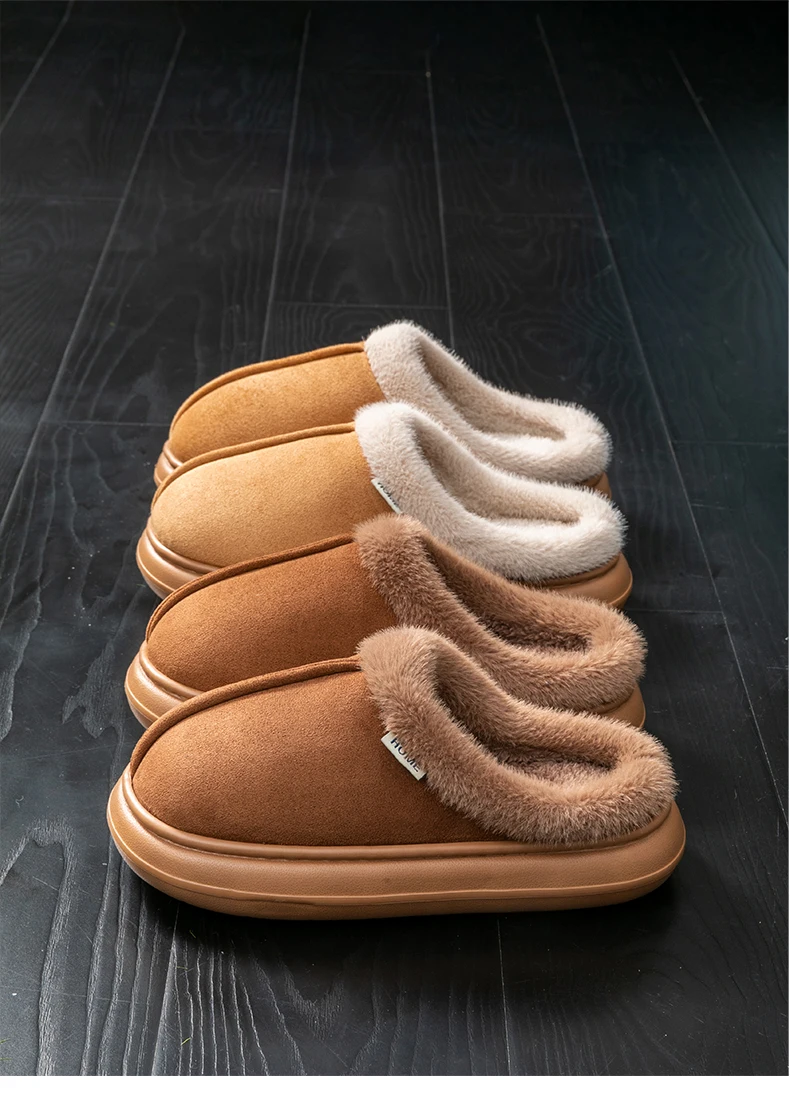 Modische, flauschige Plateau-weiche Hausschuhe für Damen, Plüsch, warme Baumwollschuhe, bequem, rutschfest, Herbst-Winter, Unisex-Hausschuhe – Detail 15