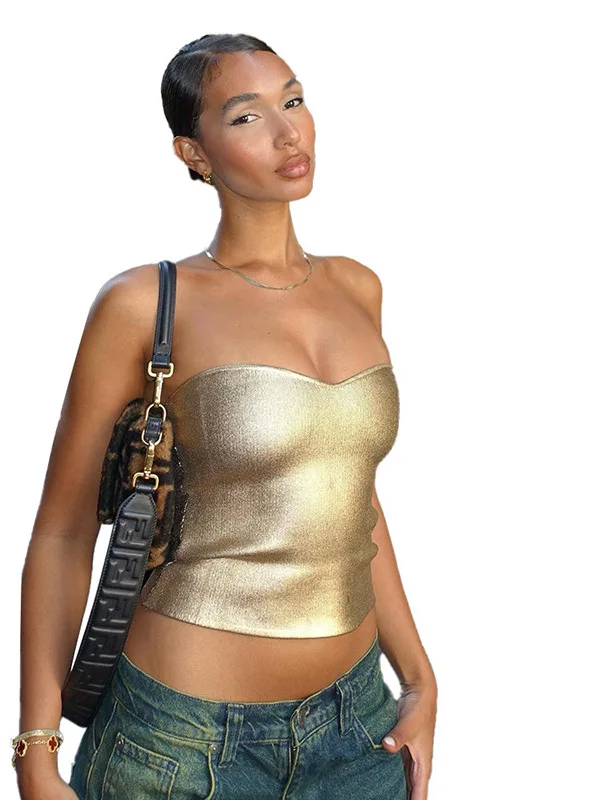 Hot Girl Peito Envoltório Barriga Hoop Crossbody Feminino Outono Inverno Nova Cor Pura Casual Umbigo Exposição Svel Ouro St...