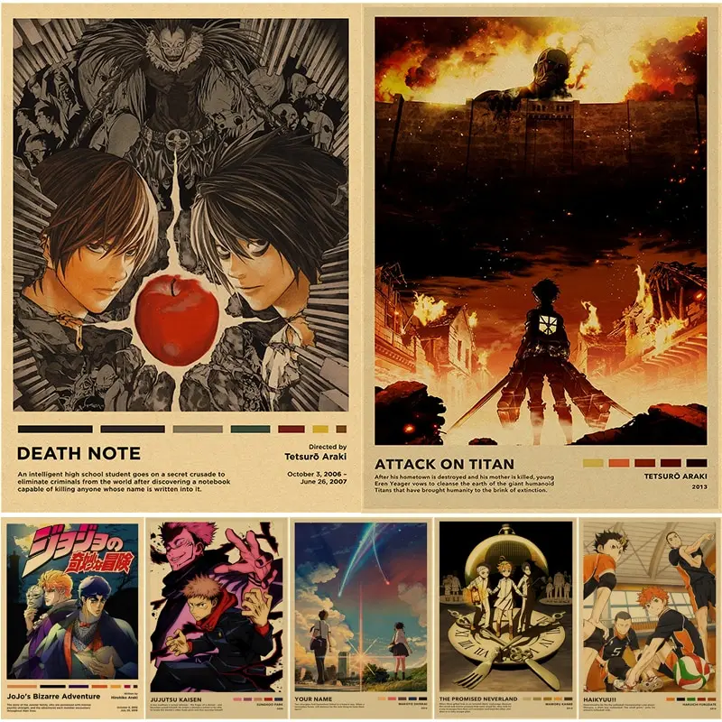 Pósteres Retro de la serie de Anime clásico Death Note Attack on Titan, papel Kraft Vintage, arte artesanal para habitación, hogar, Bar, cafetería, decoración Wal