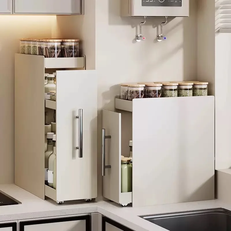 Pull Out Narrow Corner Spice Rack Organizer Dustproof Storage Shelf For Kitchen Countertop Cabinet Counter Seasoning Bottle Hold