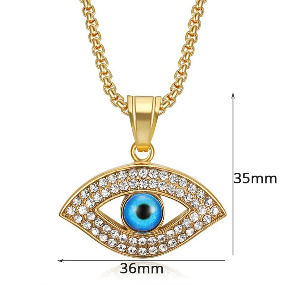 Hip Hop Iced Out Bling Turkish Evil Eye Pendant Gold Color Stainless Steel Amulet Necklace for Women Men Party Jewelry Gift 2025 view 4