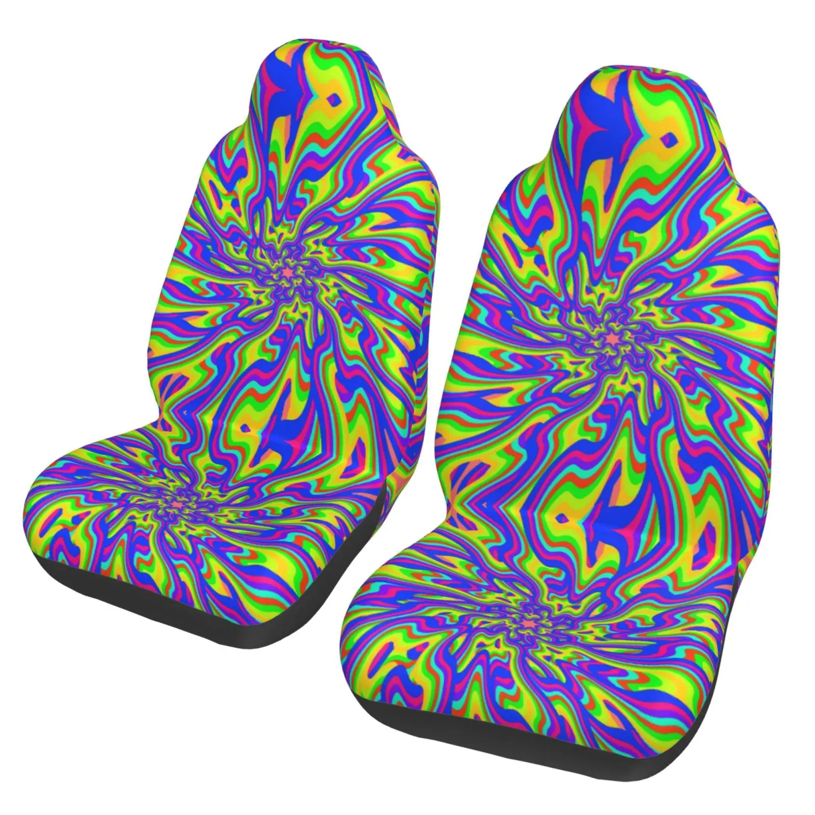 Psychedelic Rainbow Tie Dye Print Front Seat Cover 2 Pcs Universal Vehicle Seat Protector Mat Covers Fit Most Cars Sedan SUV Van