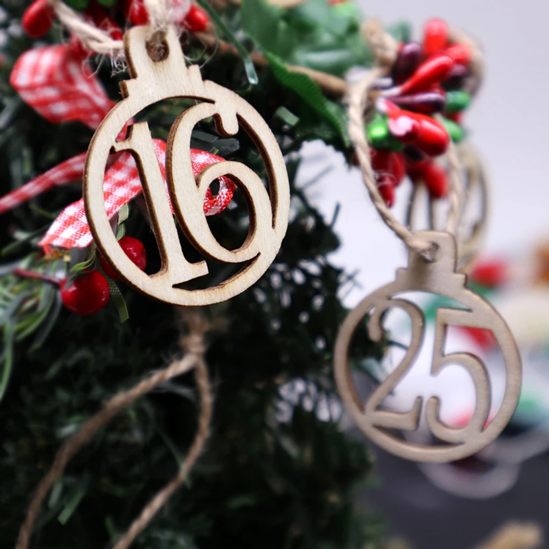 1-25 عيد الميلاد تقويم القدوم جوفاء الرقمية الخشب حلقة المعلقات الحرفية الخشبية شجرة عيد الميلاد الحلي مهرجان لوازم الحفلات
