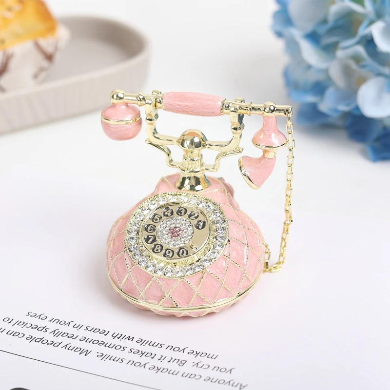 SHINNYGIFTS 100% HandPainted Telephone Shape Trinket Box Metal Enamel Home Decorative Gift Boxes