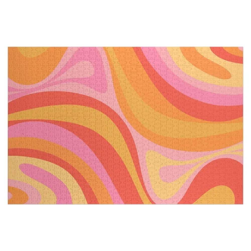 

New Groove Retro Swirl Abstract Pattern Pink Orange Yellow Jigsaw Puzzle Custom With Photo Puzzle