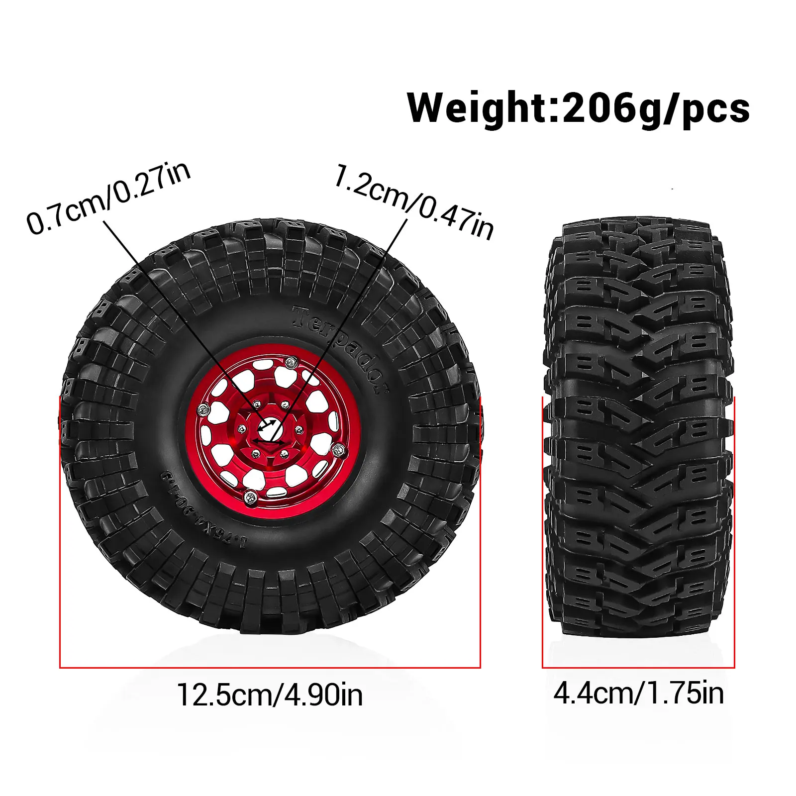 Pneus sur chenilles RC 1.9 "sur jantes Beadlock en aluminium, pneus en caoutchouc collant pour plate-forme d'essieu de portail AXIAL TRX4 SCX10 III, roue hexagonale de 12mm Se