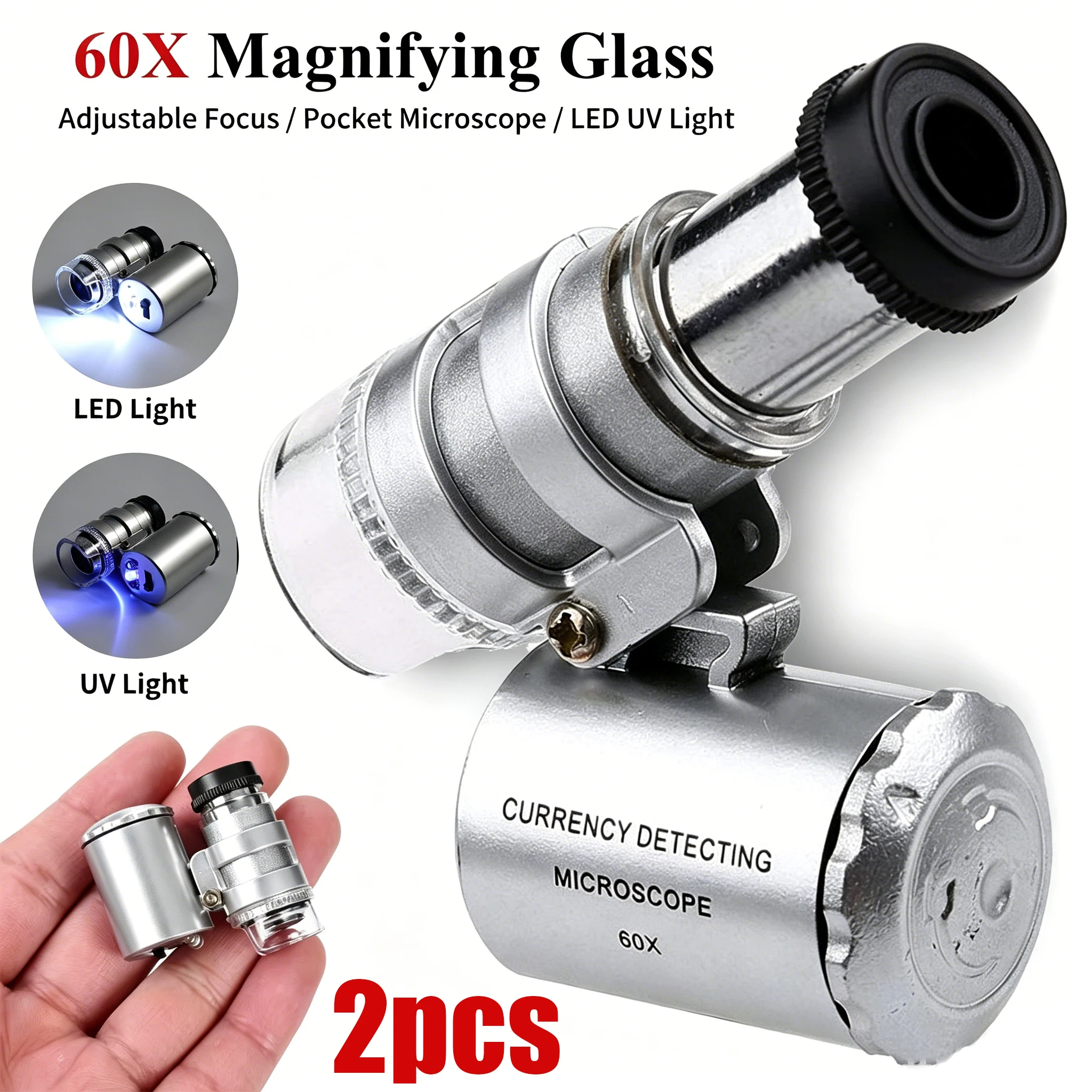 

Mini 60X Microscope LED Jewelry Loupe UV Currency Detector Portable Magnifier Magnifying Eye Lens Magnifying Glass Loupe for Gem